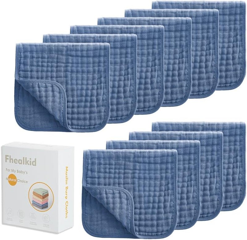 Fhealkid Muslin Burp Cloths Sets Newborn Baby Boy Essentials Must Haves 100% Cotton 10 Pack 22" X 10",6-Layer Baby Bibs & Burp Cloths for Baby Drool and Messes - Soft, Safe & Gentle for Boys & Girls Multi - Image 1